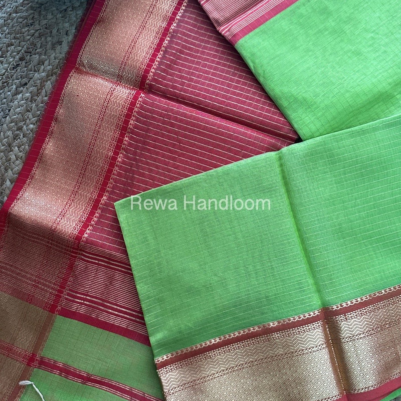 Maheshwari Parrot Green Zari Linning Saree-GL04