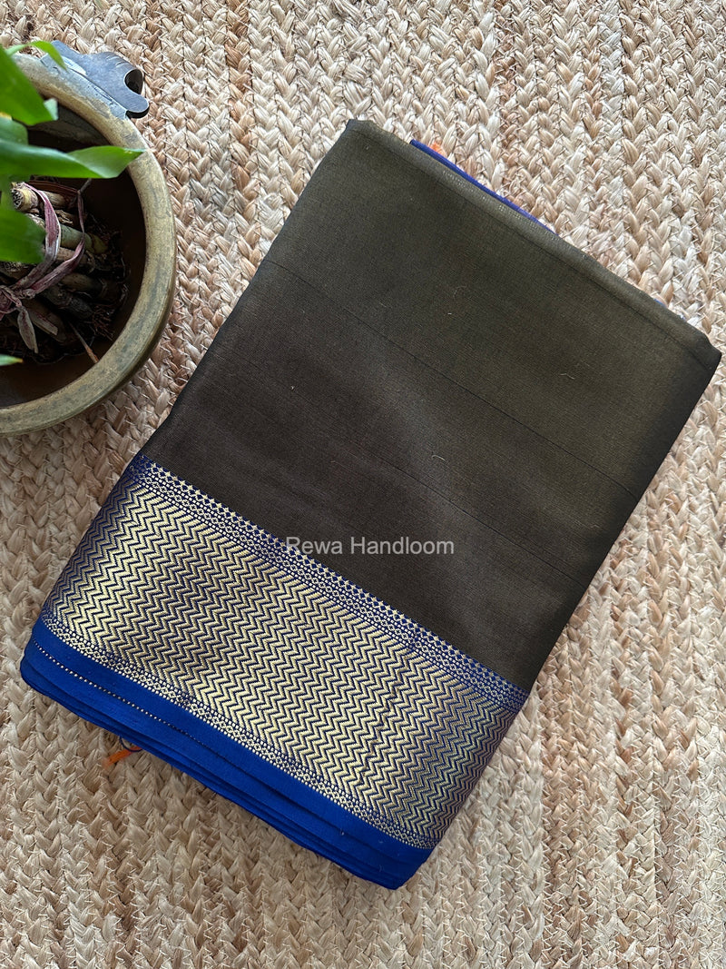 Maheshwari Navy Blue Shaded Plain Saree ZBPS018