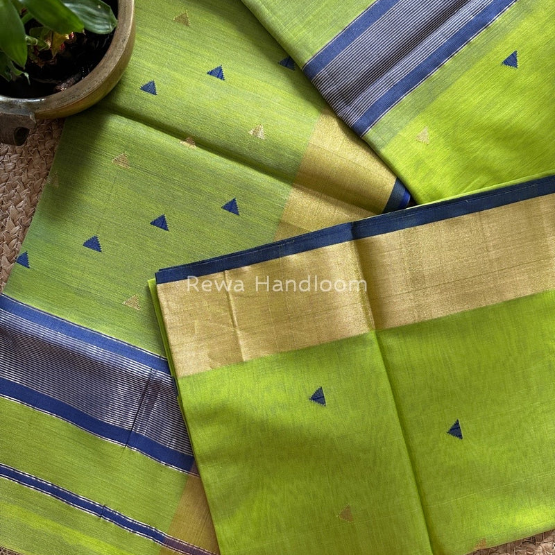 Parrot Green Zari Triangle Butti Maheshwari Saree SB044