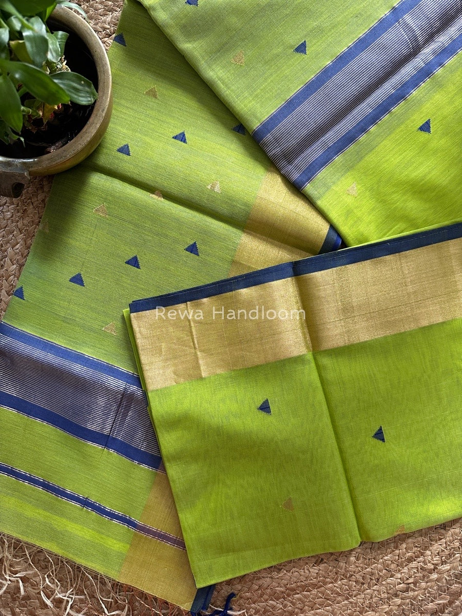 Parrot Green Zari Triangle Butti Maheshwari Saree SB044