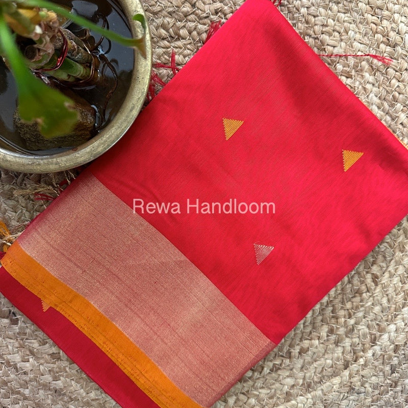 Red Zari Butti Maheshwari Saree SB094