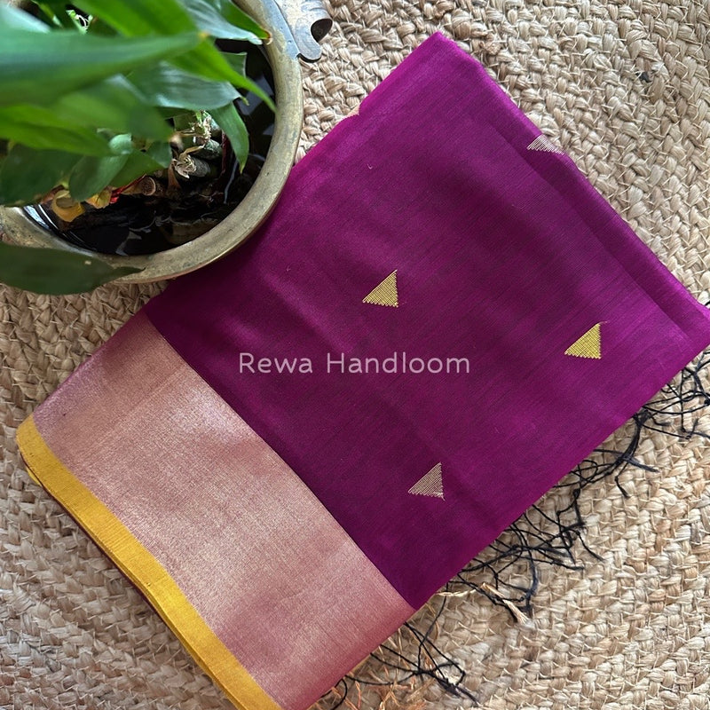 Magenta Zari Triangle Butti Maheshwari Saree SB043