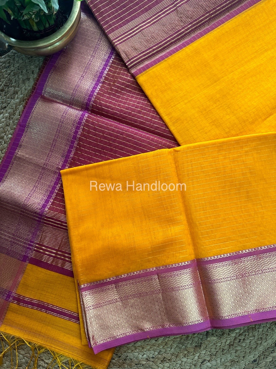 Maheshwari Yellow Zari Linning Saree-GL03