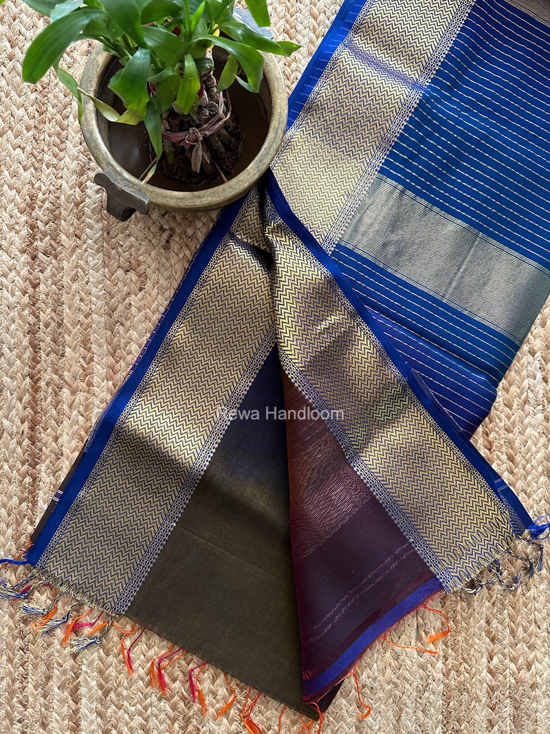 Maheshwari Navy Blue Shaded Plain Saree ZBPS018