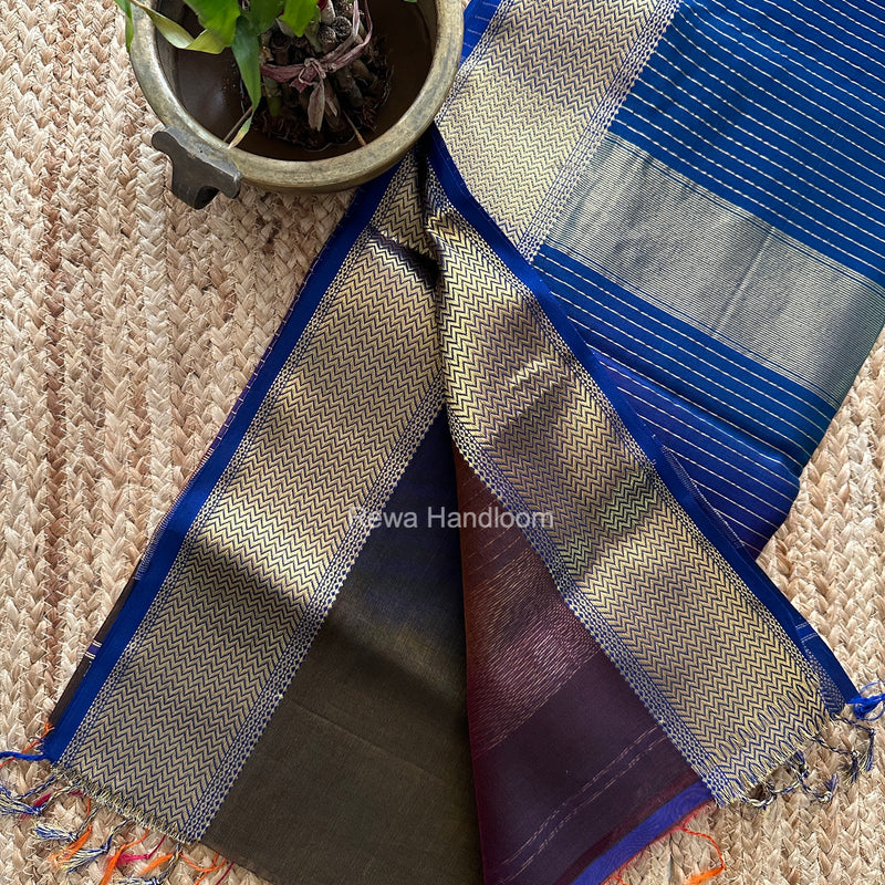 Maheshwari Navy Blue Shaded Plain Saree ZBPS018