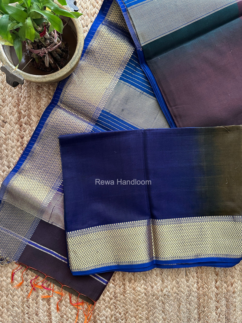 Maheshwari Navy Blue Shaded Plain Saree ZBPS018