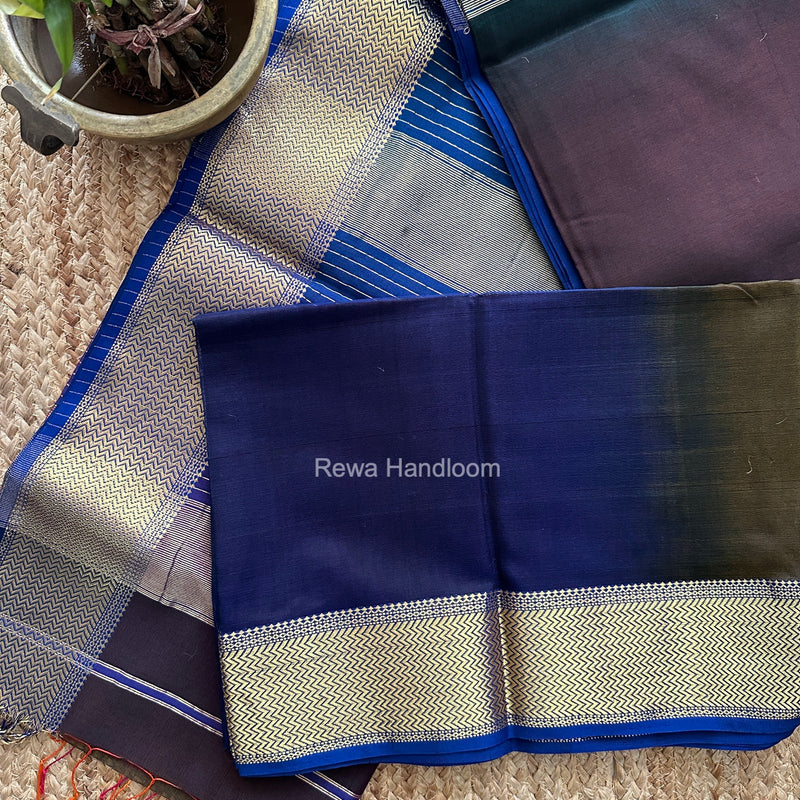 Maheshwari Navy Blue Shaded Plain Saree ZBPS018