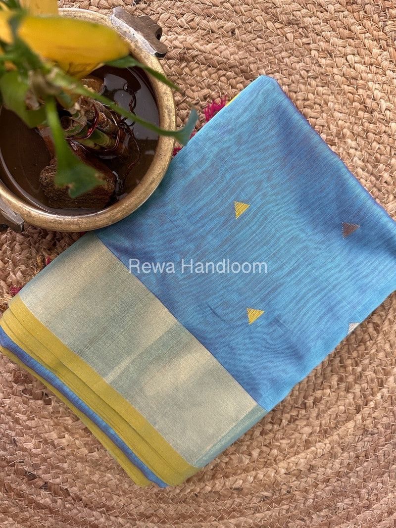 Sky Blue Zari Butti Maheshwari Saree SB092