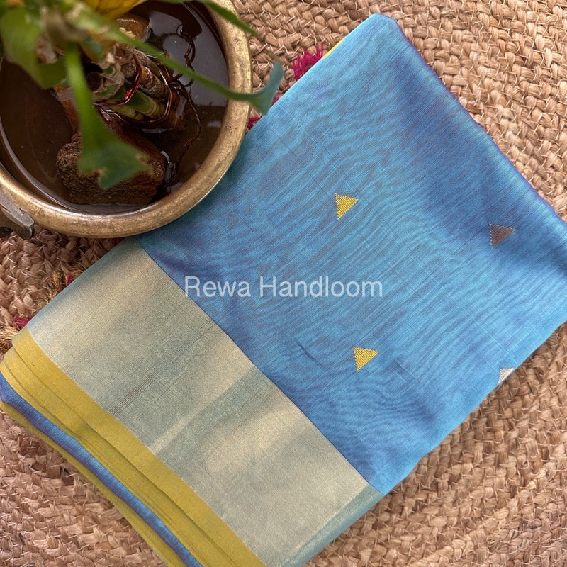 Sky Blue Zari Butti Maheshwari Saree SB092