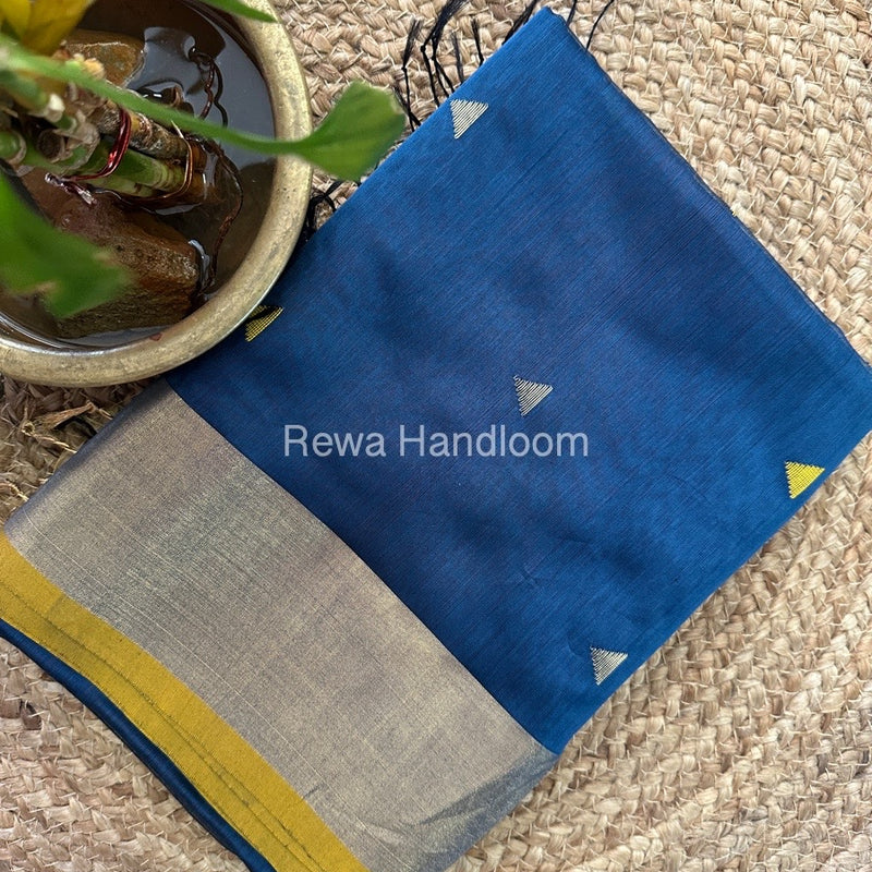 Dark Grey Zari Butti Maheshwari Saree SB093
