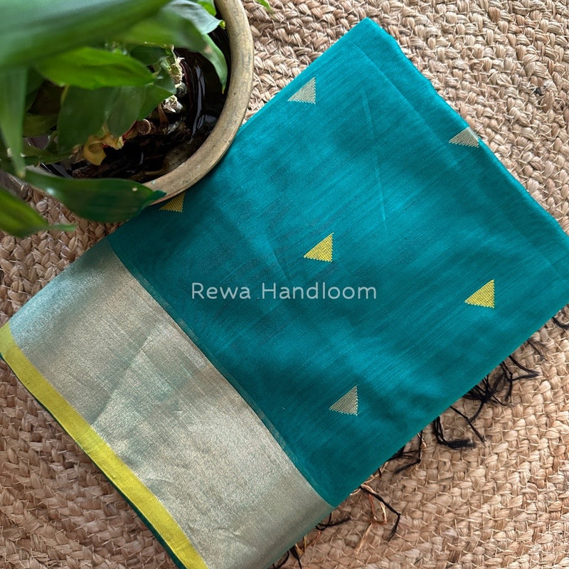Sea Green Zari Triangle Butti Maheshwari Saree SB053
