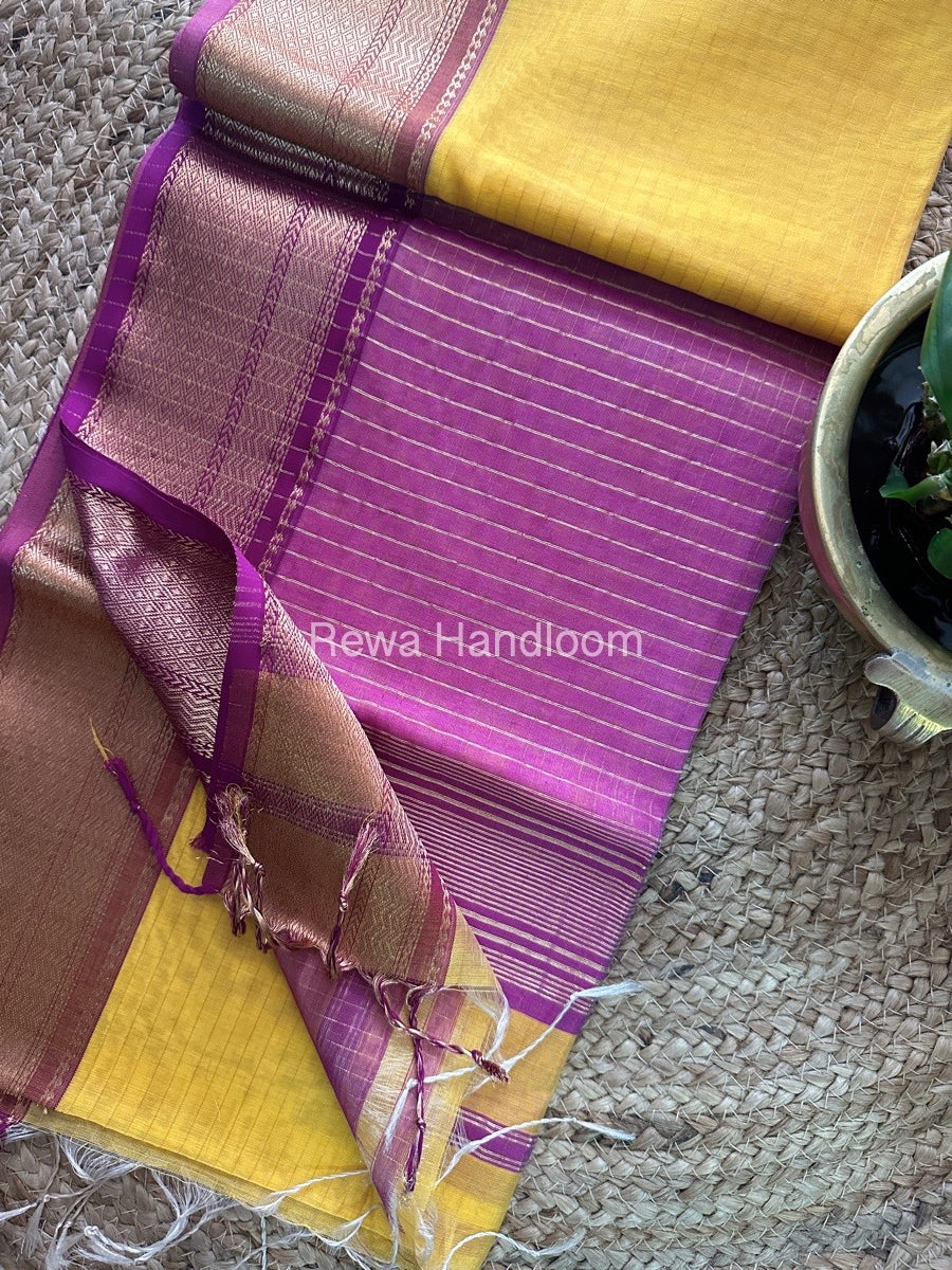 Maheshwari Yellow Zari Linning Saree-GL01