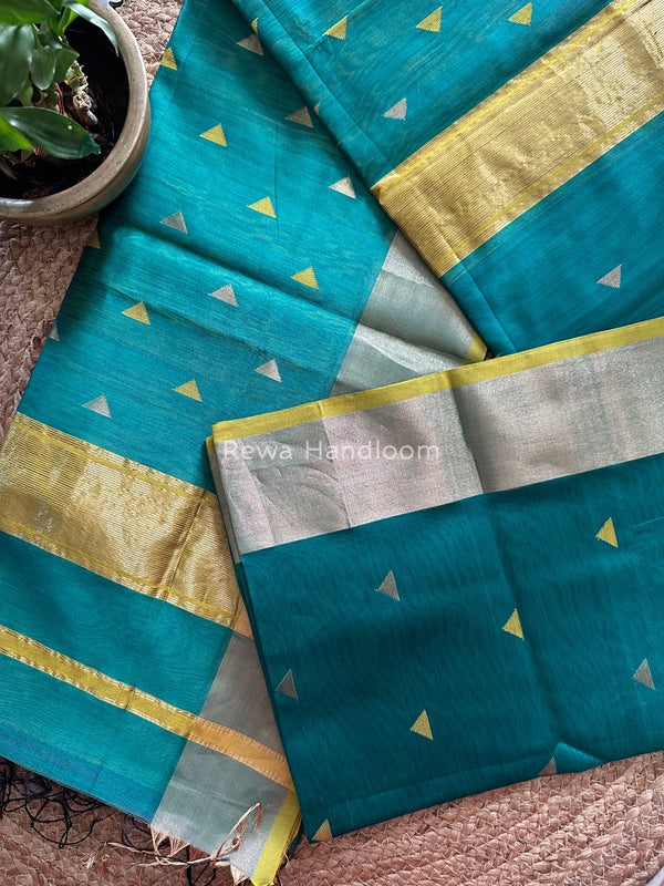 Sea Green Zari Triangle Butti Maheshwari Saree SB053
