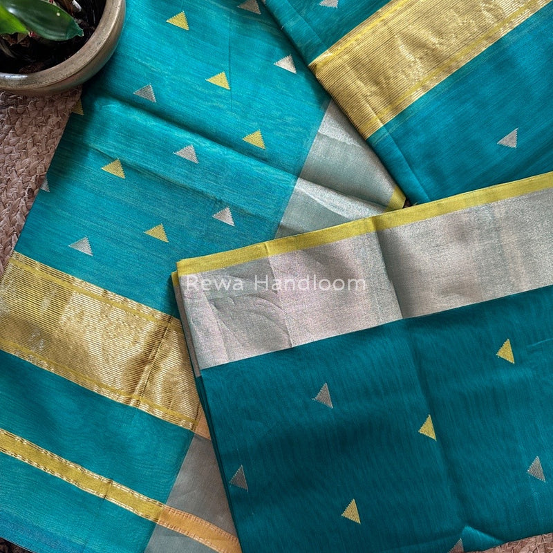 Sea Green Zari Triangle Butti Maheshwari Saree SB053