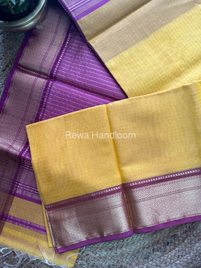 Maheshwari Yellow Zari Linning Saree-GL01