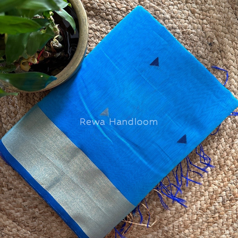 Deep Sky Blue Zari Triangle Butti Maheshwari Saree SB040