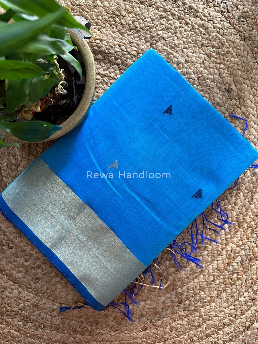 Deep Sky Blue Zari Triangle Butti Maheshwari Saree SB040