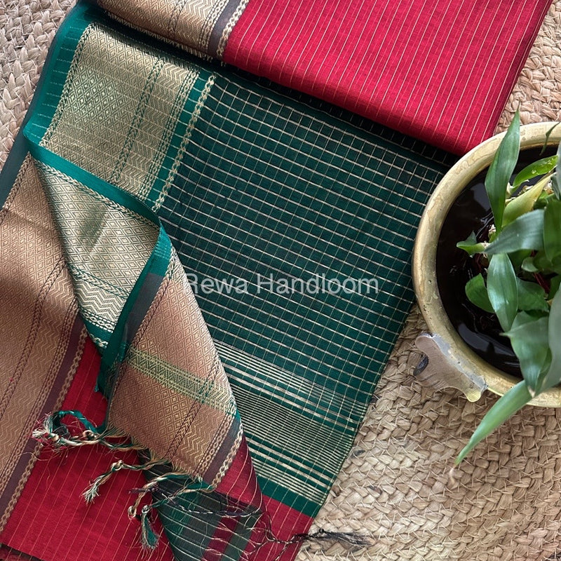 Maheshwari Red Zari Linning Saree-GL020