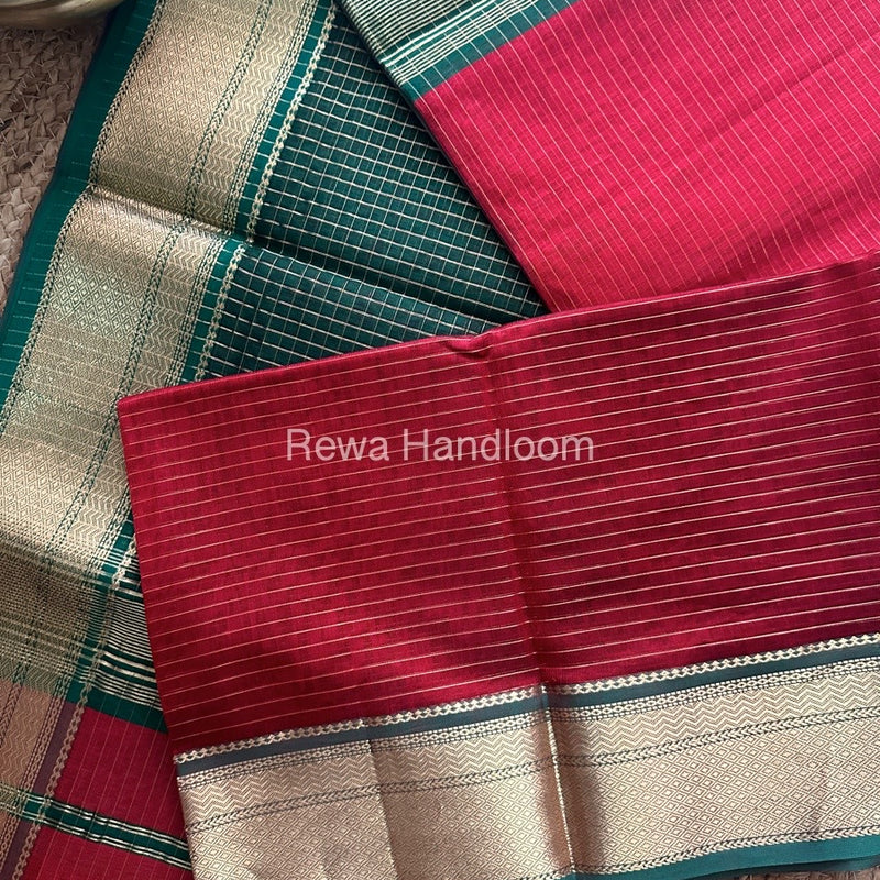 Maheshwari Red Zari Linning Saree-GL020