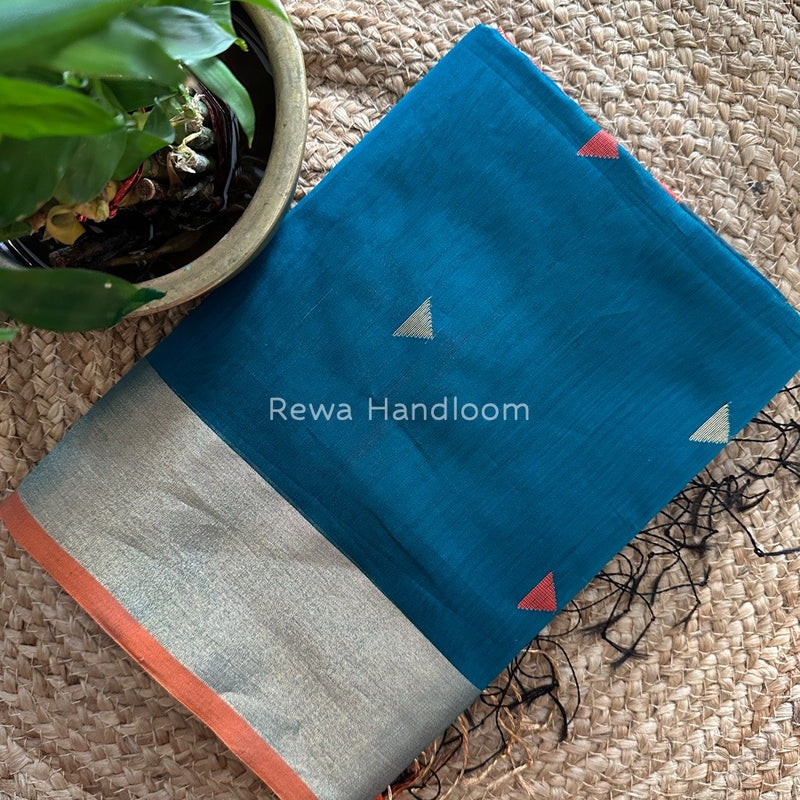 Rama Green Zari Triangle Butti Maheshwari Saree SB041