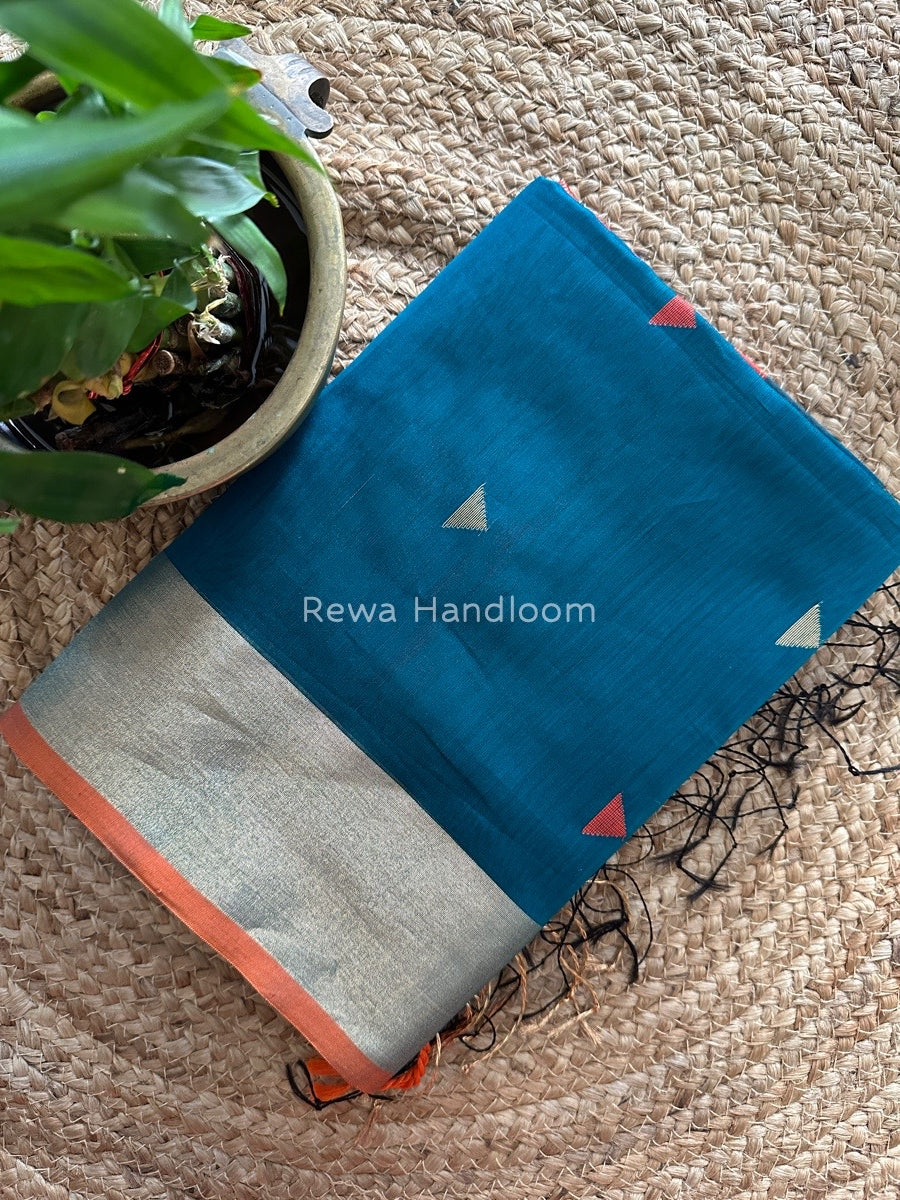 Rama Green Zari Triangle Butti Maheshwari Saree SB041