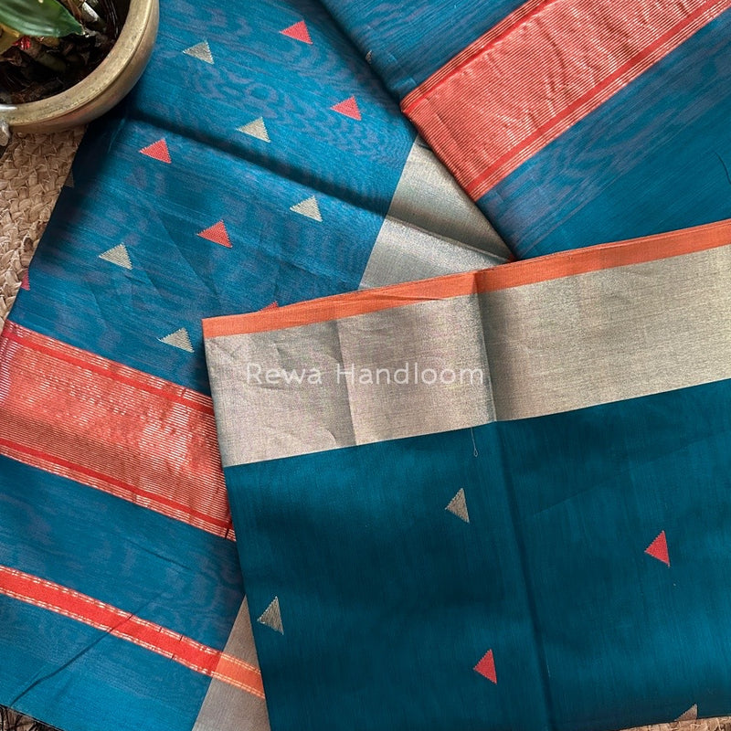 Rama Green Zari Triangle Butti Maheshwari Saree SB041