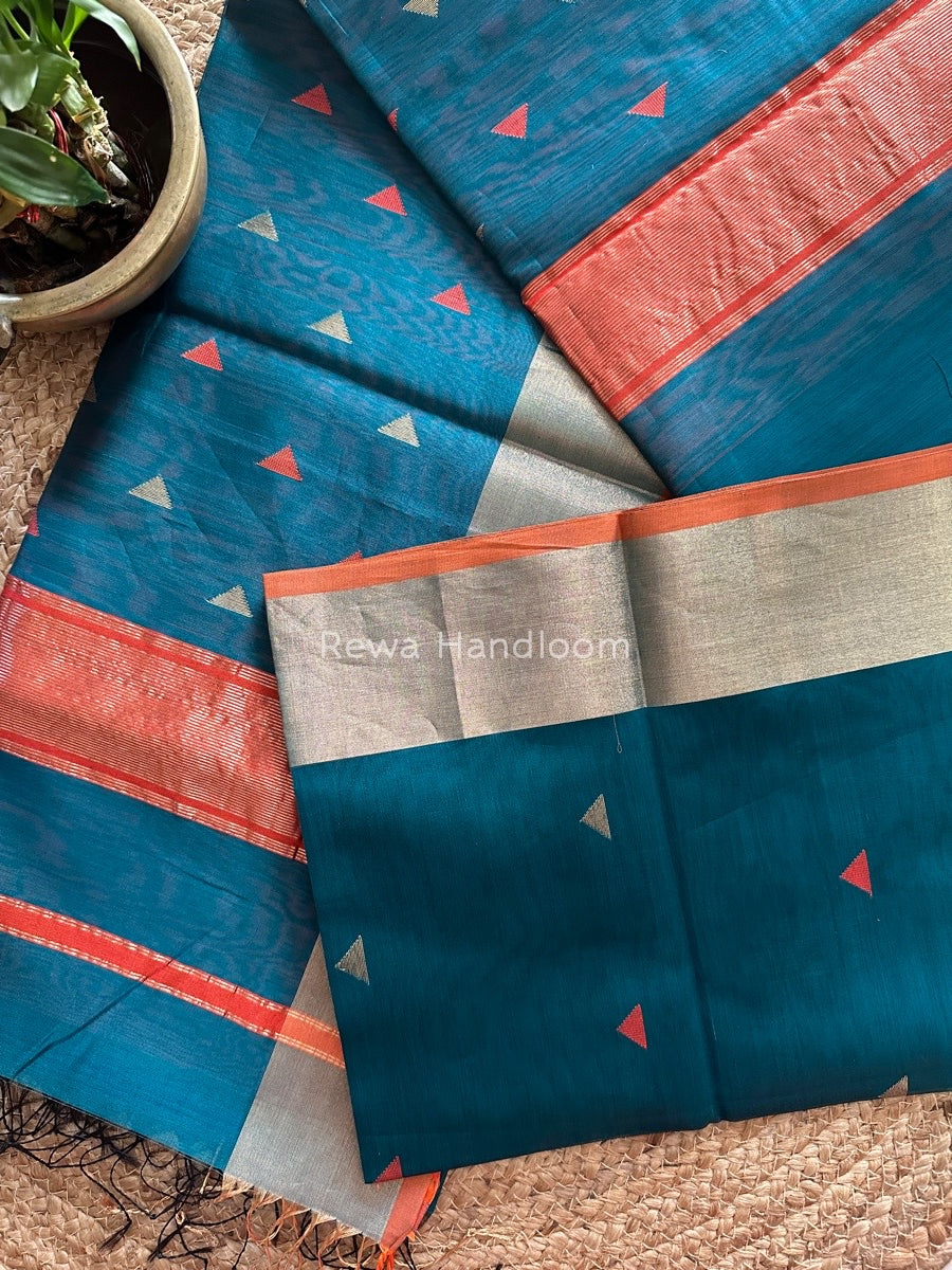 Rama Green Zari Triangle Butti Maheshwari Saree SB041