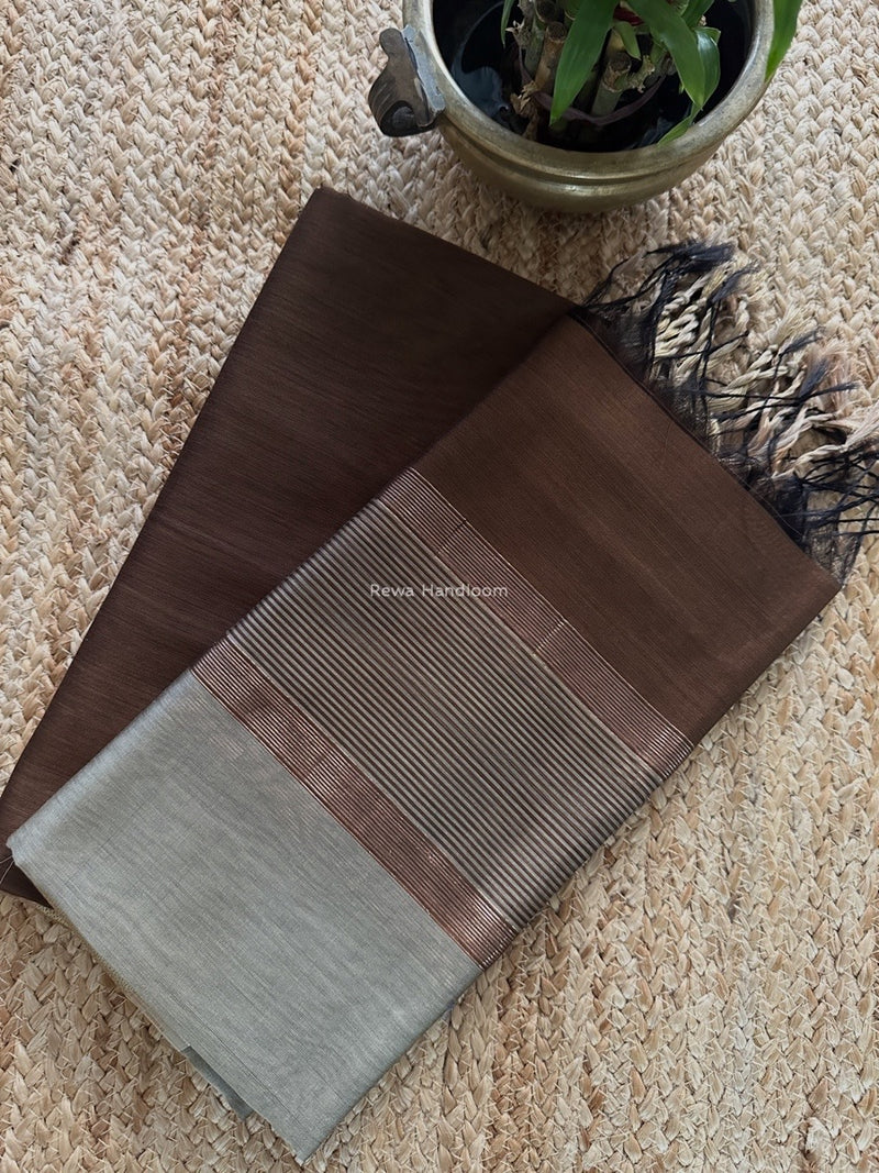 Maheshwari Coffee Brown-Beige Zari Border Dress Material BRD053