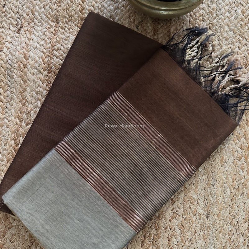 Maheshwari Coffee Brown-Beige Zari Border Dress Material BRD053