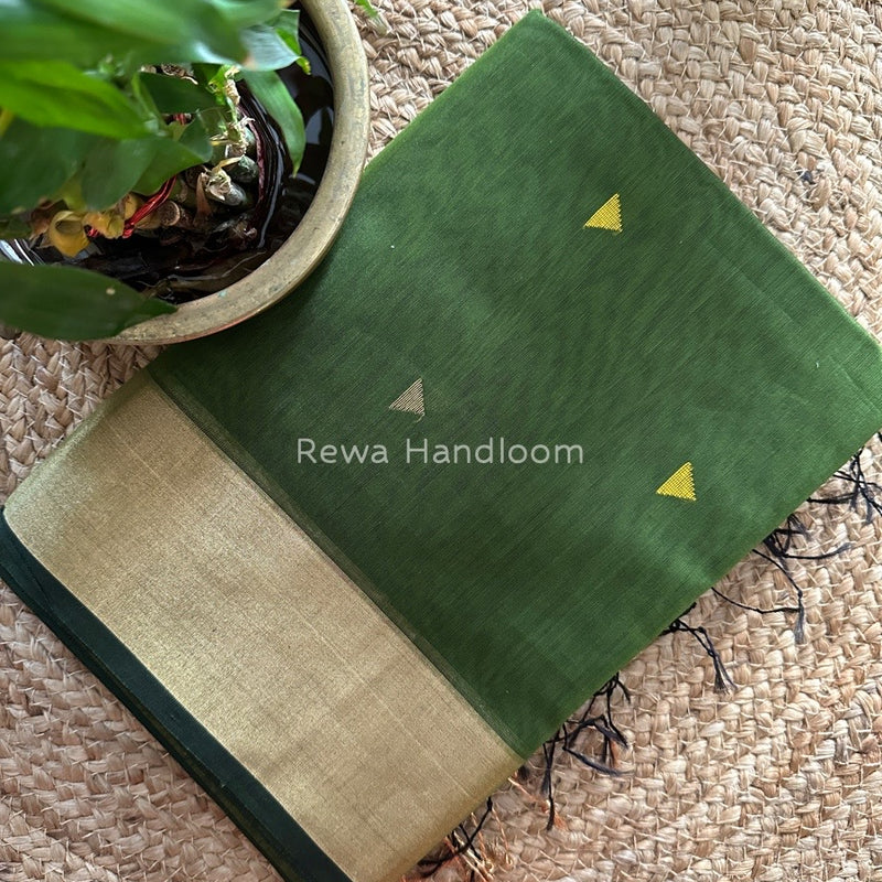 Mehendi Green Zari Triangle Butti Maheshwari Saree SB039
