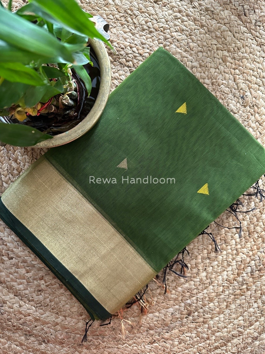 Mehendi Green Zari Triangle Butti Maheshwari Saree SB039