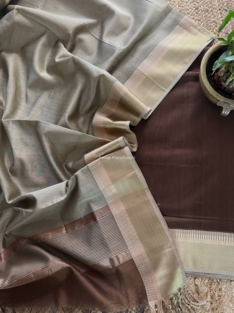 Maheshwari Coffee Brown-Beige Zari Border Dress Material BRD053