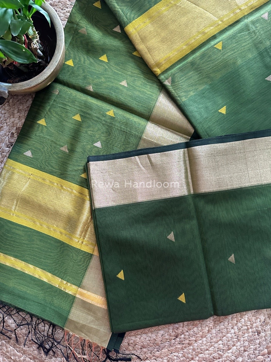 Mehendi Green Zari Triangle Butti Maheshwari Saree SB039