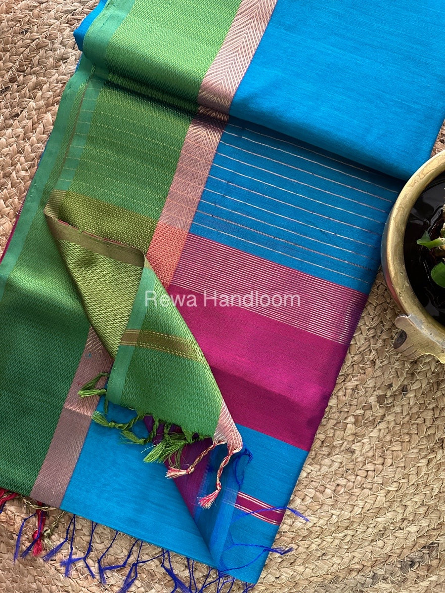 Firozi Blue Ganga Jamuna Maheshwari Saree-GJ018