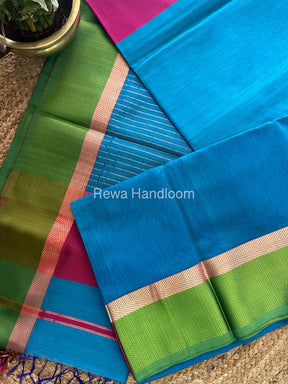 Firozi Blue Ganga Jamuna Maheshwari Saree-GJ018