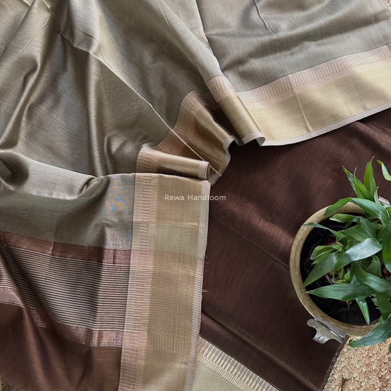 Maheshwari Coffee Brown-Beige Zari Border Dress Material BRD053