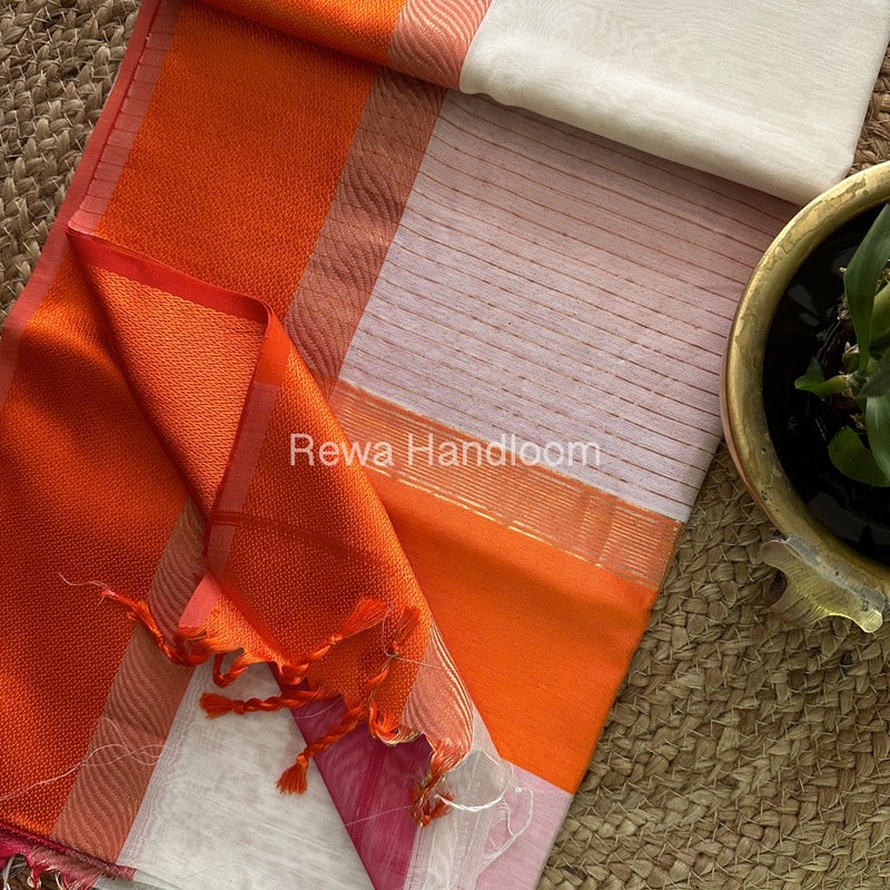 White Ganga Jamuna Maheshwari Saree-019