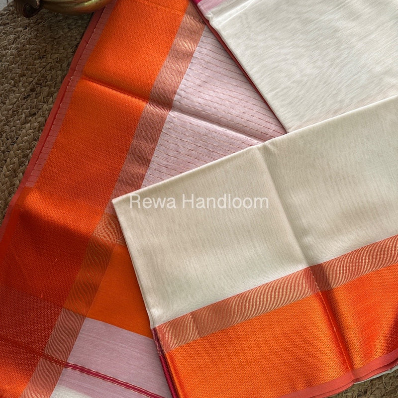 White Ganga Jamuna Maheshwari Saree-GJ019