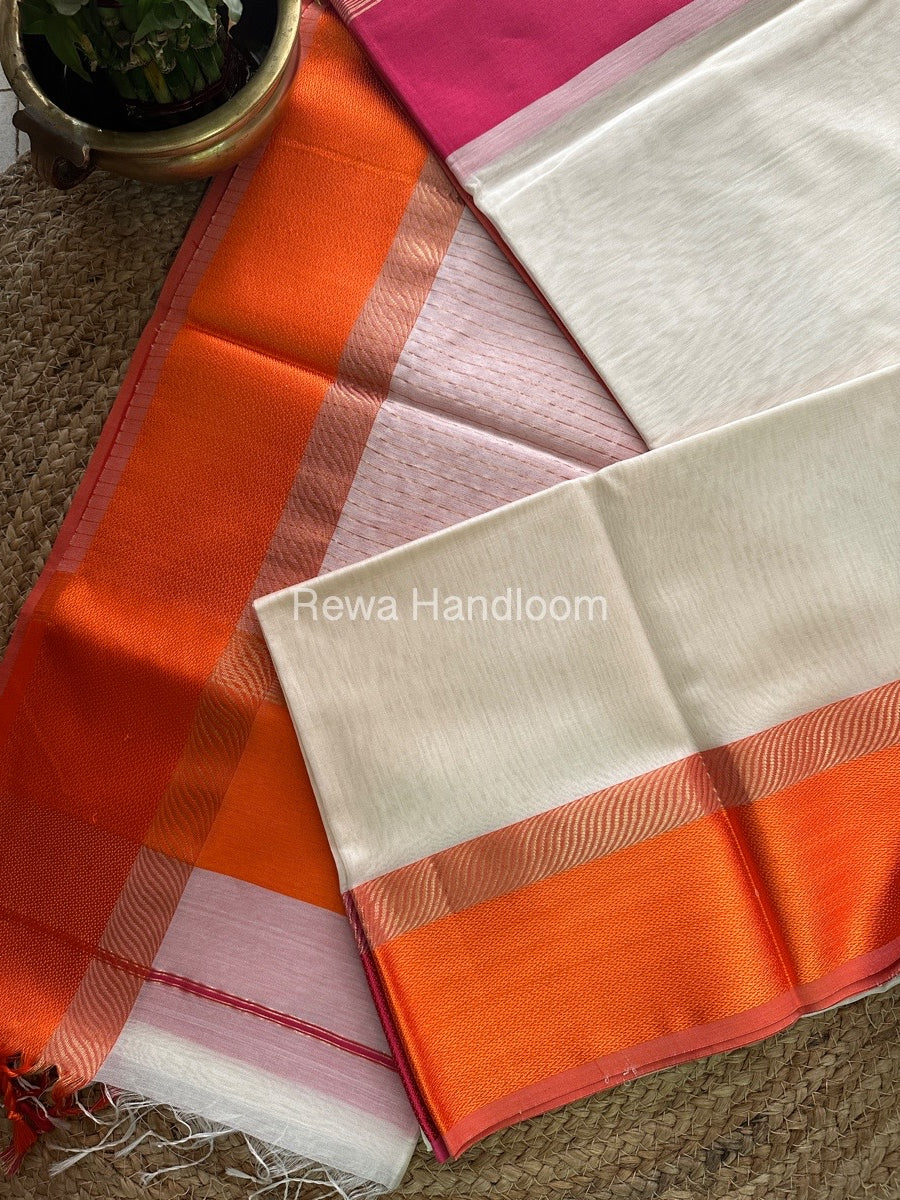 White Ganga Jamuna Maheshwari Saree-GJ019