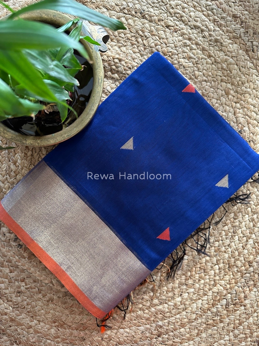 Blue Zari Triangle Butti Maheshwari Saree SB038