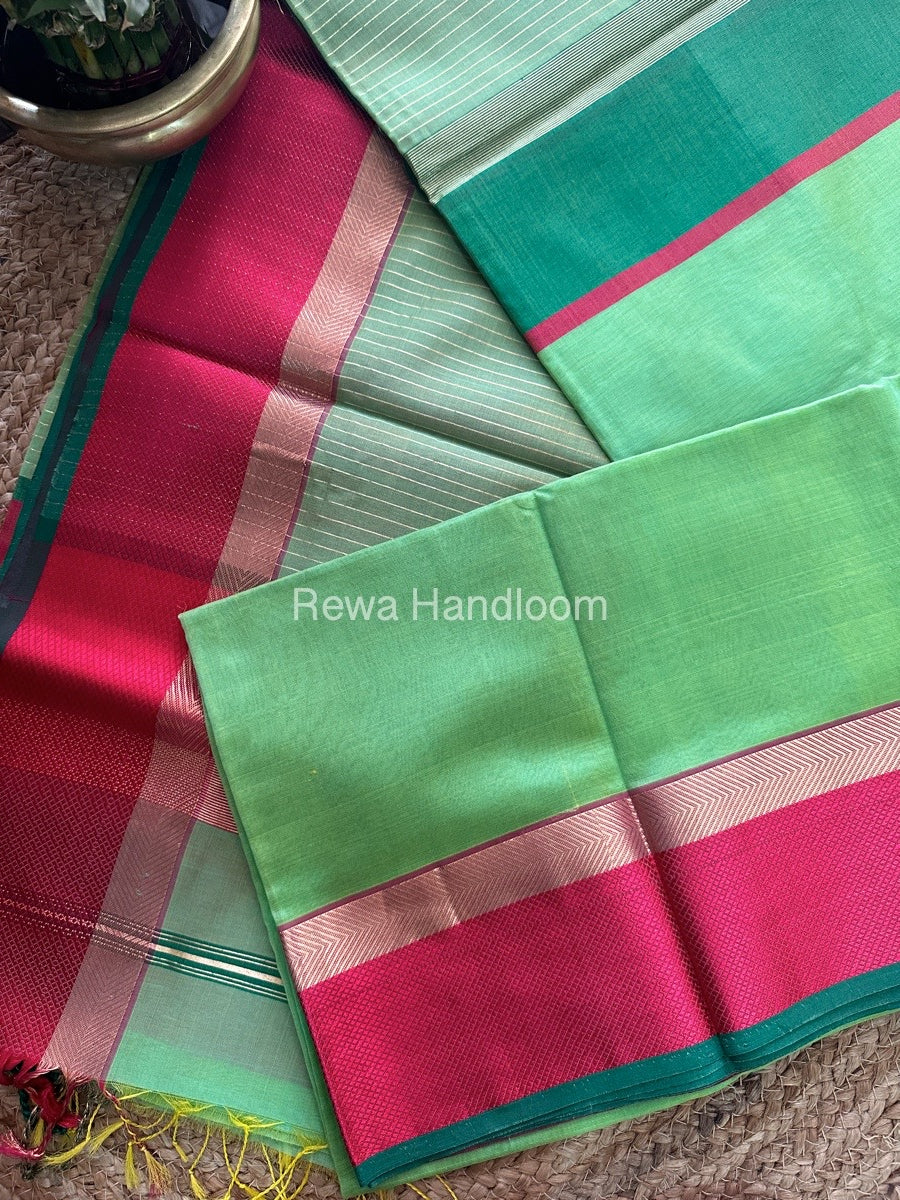 Light Green Ganga Jamuna Maheshwari Saree-GJ012