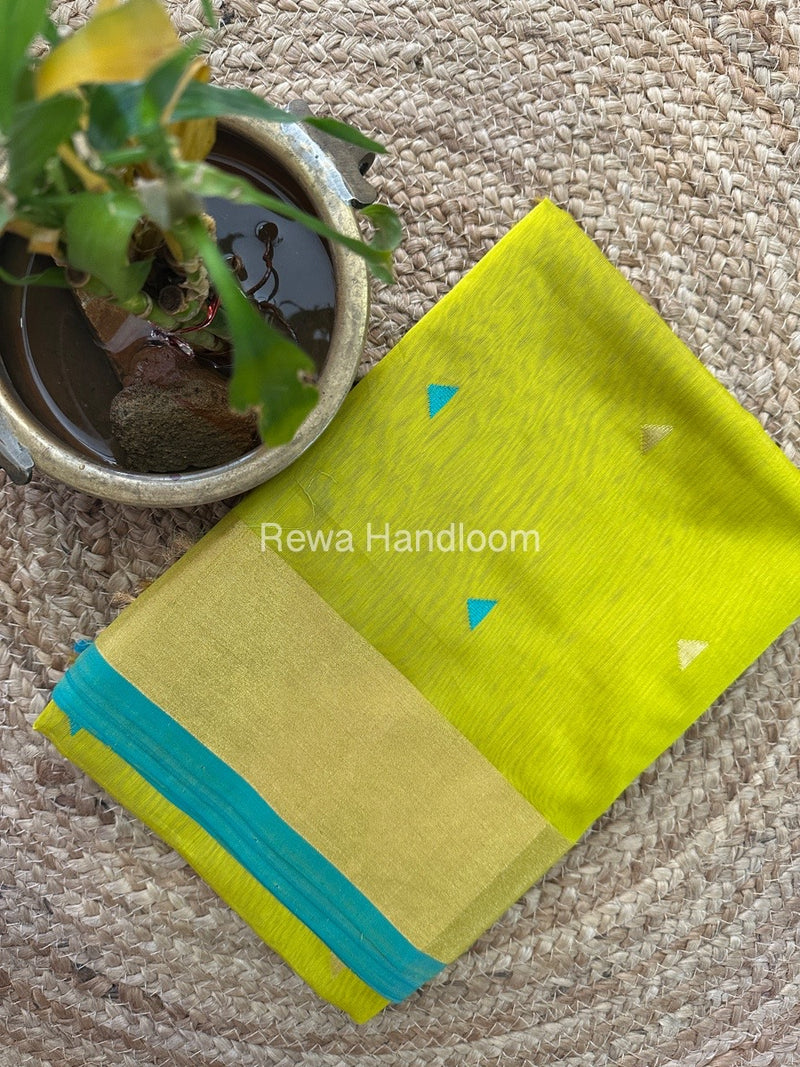 Light Green Zari Butti Maheshwari Saree SB084