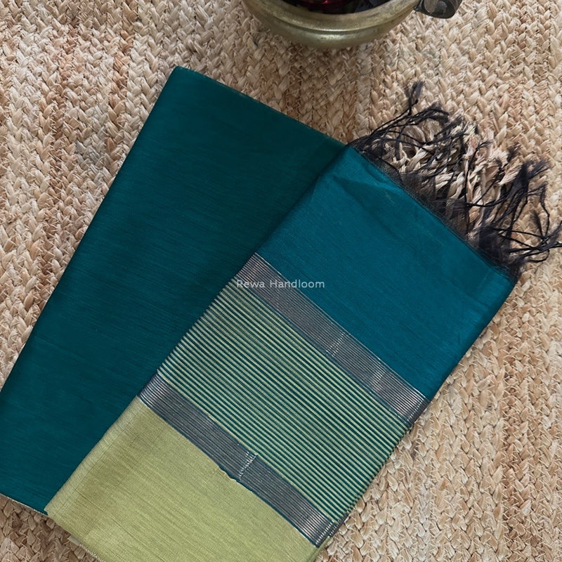 Maheshwari Rama Green-Light Chutney Green Zari Border Dress Material BRD060