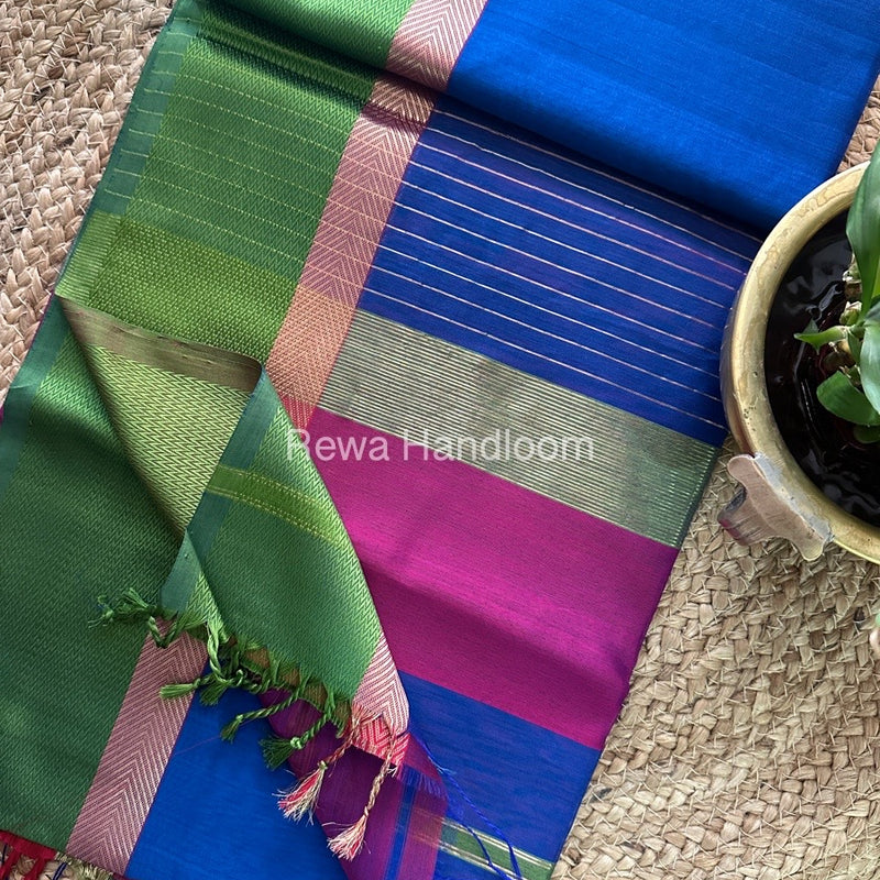 Blue Ganga Jamuna Maheshwari Saree-GJ014