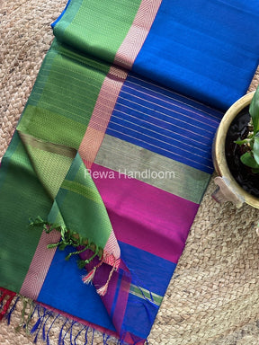 Blue Ganga Jamuna Maheshwari Saree-GJ014