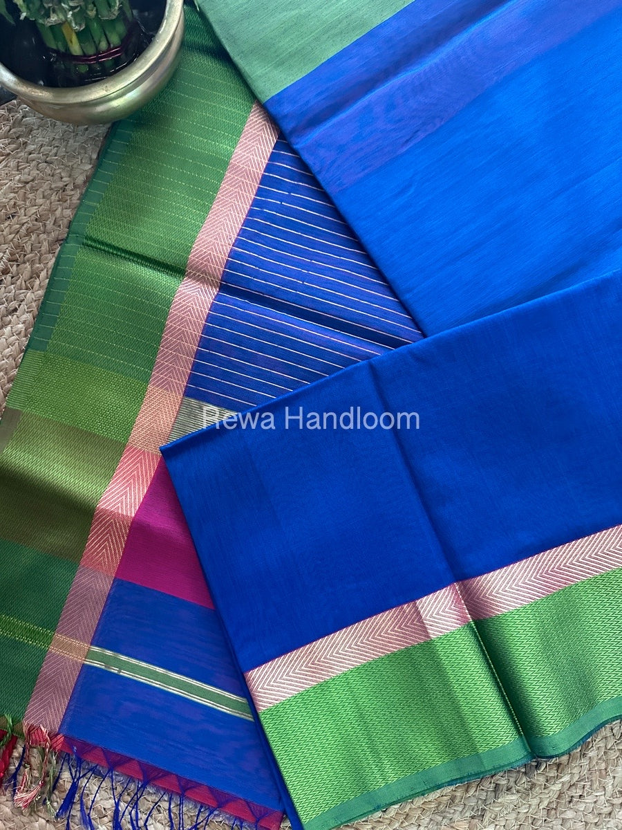 Blue Ganga Jamuna Maheshwari Saree-GJ014