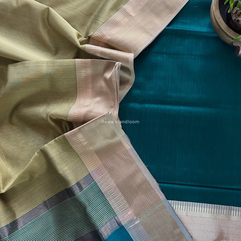 Maheshwari Rama Green-Light Chutney Green Zari Border Dress Material BRD060