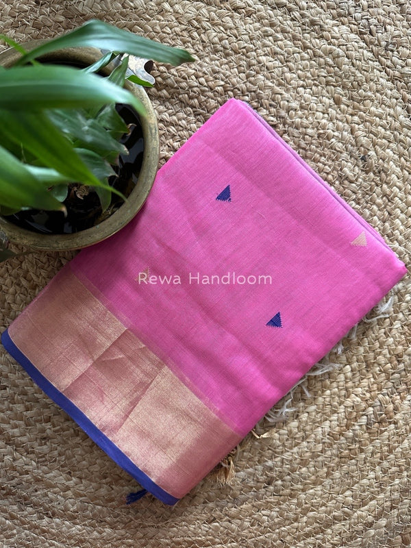 Pink Zari Triangle Butti Maheshwari Saree SB051