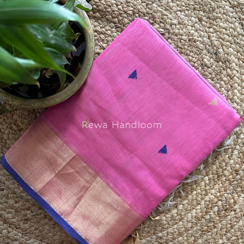 Pink Zari Triangle Butti Maheshwari Saree SB051