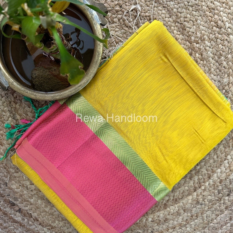 Yellow Ganga Jamuna Maheshwari Saree GJ0138